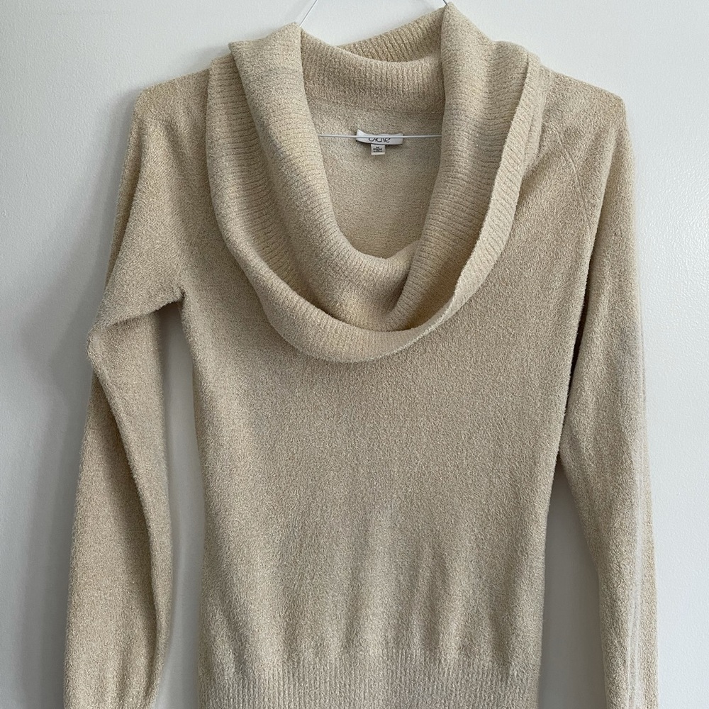 Cache Beige & Gold Cowl Neck Sweater